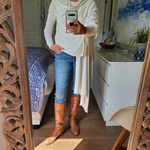 Moda International cream colored small cotton cashmere blend wrap sweater